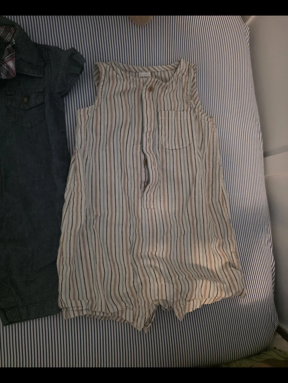 Carter's Denim-Look Chambray Short Sleeve Romper Bundle